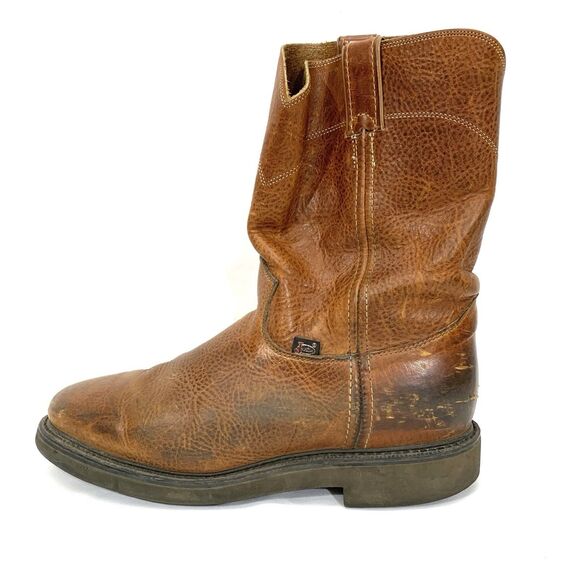 Justin Boots Mens Brown Leather Pull On Work Western Cowboy USA 4762 Size 11.5 B - Picture 2 of 14